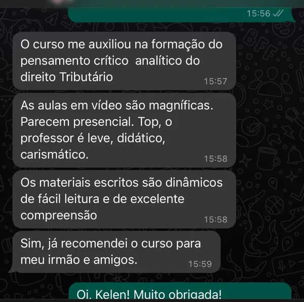 Depoimento de aluno do Prof. Mateus Pontalti no WhatsApp