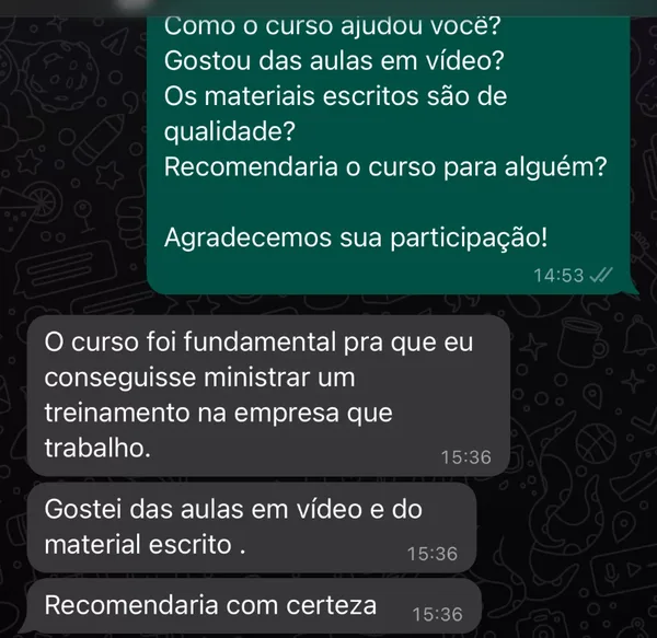 Depoimento de aluno do Prof. Mateus Pontalti no WhatsApp