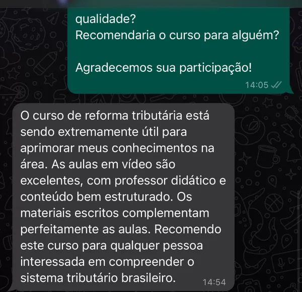 Depoimento de aluno do Prof. Mateus Pontalti no WhatsApp
