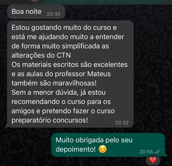 Depoimento de aluno do Prof. Mateus Pontalti no WhatsApp